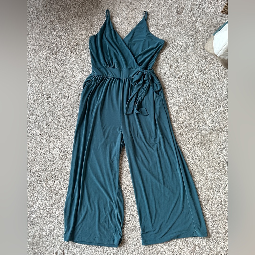 Teal Wrap Cropped Length Jumpsuit